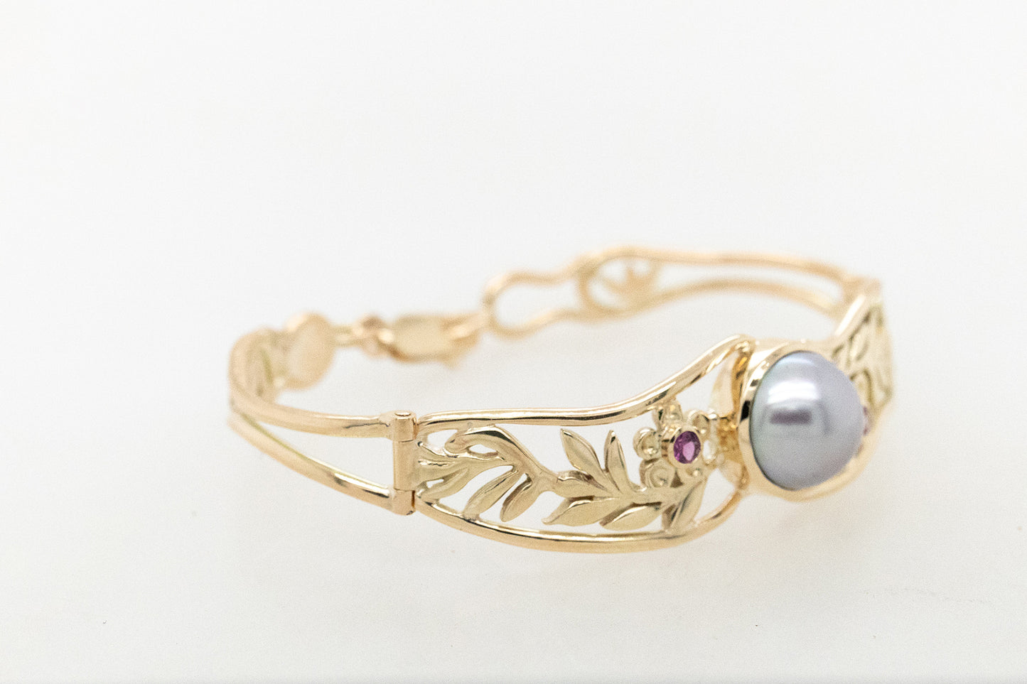 Abrolhos Pearl and Coloured stone, Geraldton Wax Hinged Cuff Bracelet