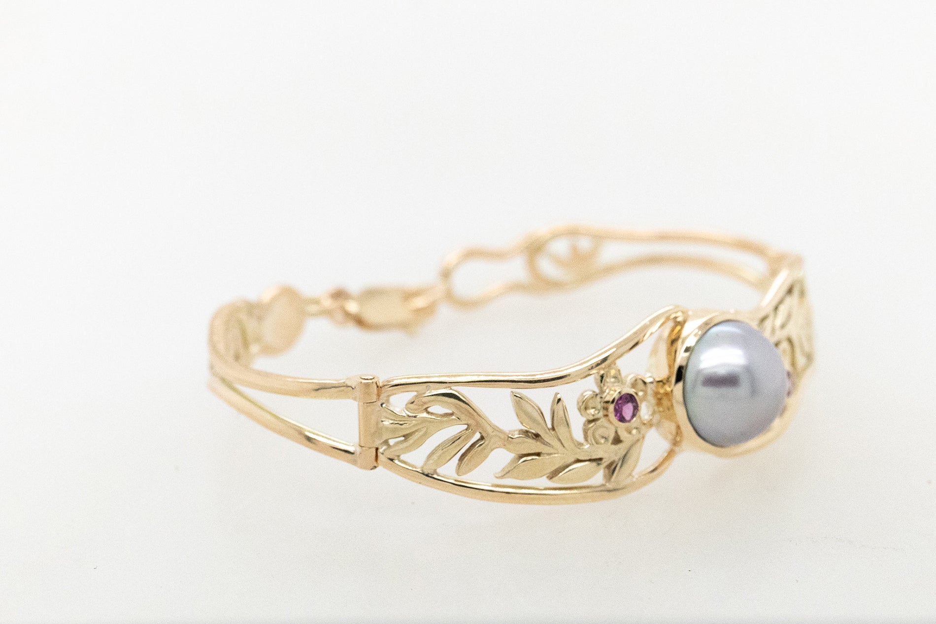 Abrolhos Pearl and Coloured stone, Geraldton Wax Hinged Cuff Bracelet