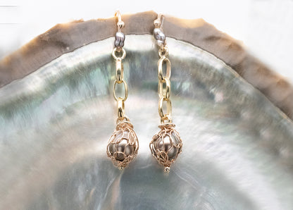 Knitted Two Tone Pearl Earrings