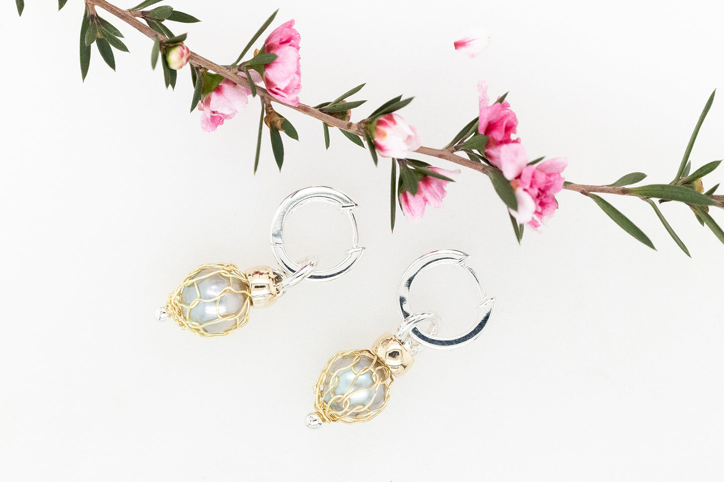 French Knitted Pearl Huggie Earrings