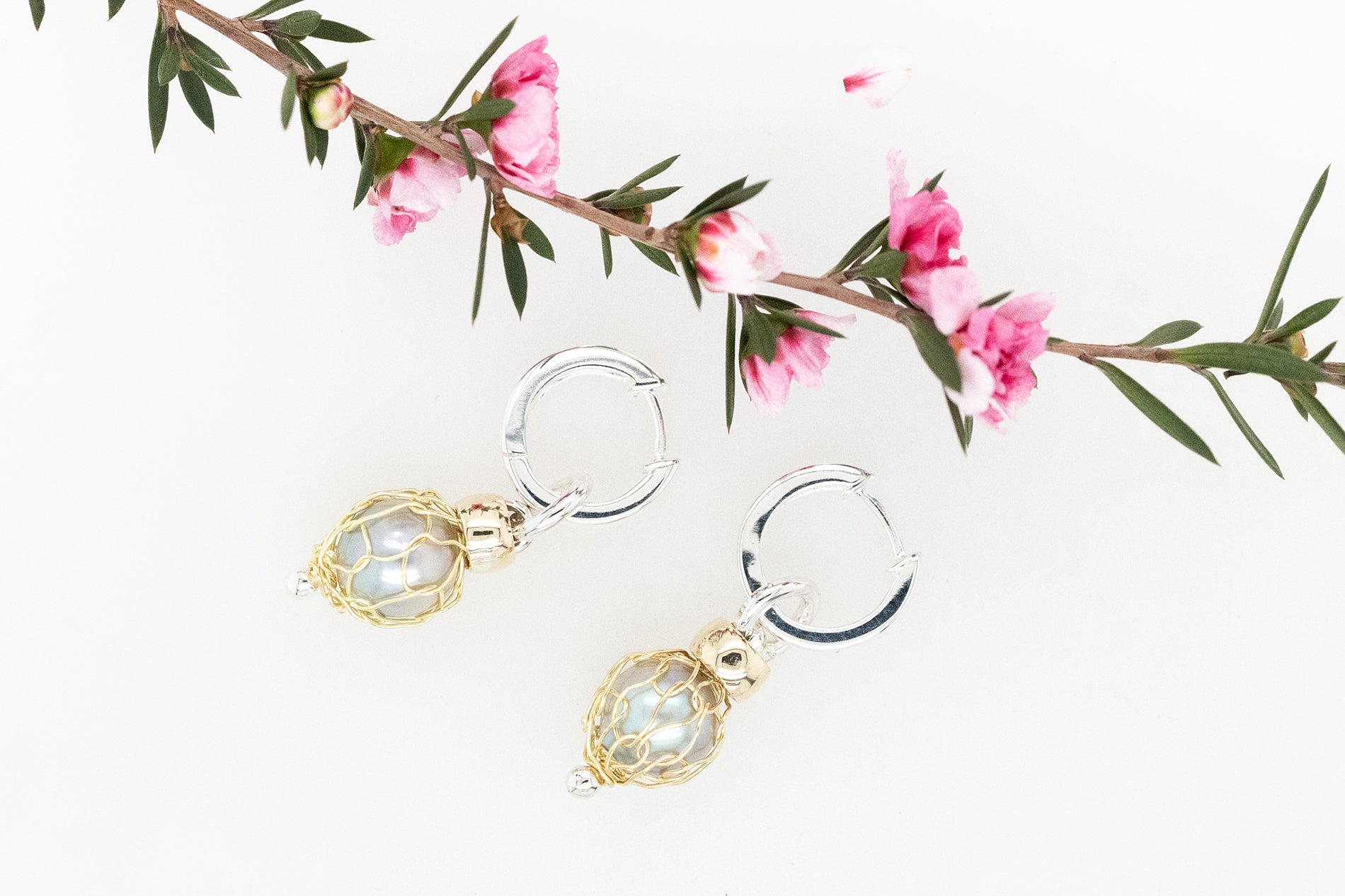 French Knitted Pearl Huggie Earrings