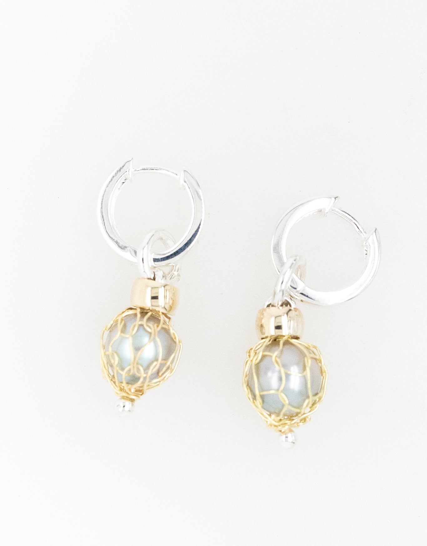 French Knitted Pearl Huggie Earrings