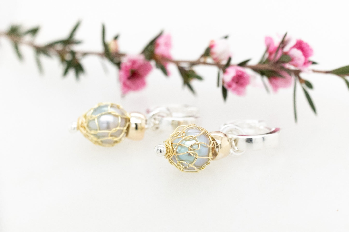French Knitted Pearl Huggie Earrings