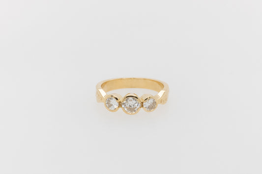 Trilogy Bezel Set Floral Engraved Engagement Ring