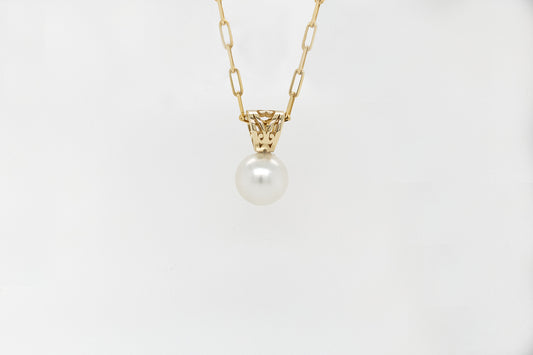 AAA Grade 10mm South Sea Pearl Pendant with Filigree Bale