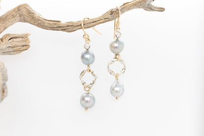 Twisted Link Abrolhos Islands Pearl Earrings With White Diamond