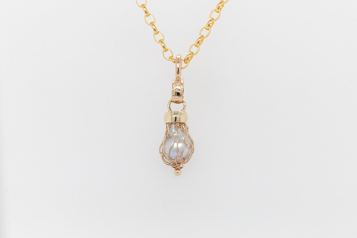 French Knitting Wrapped Abrolhos Pearl Pendant 