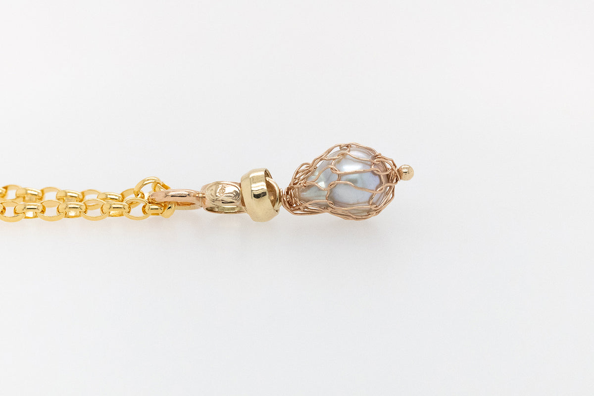 French Knitting Wrapped Abrolhos Pearl Pendant 