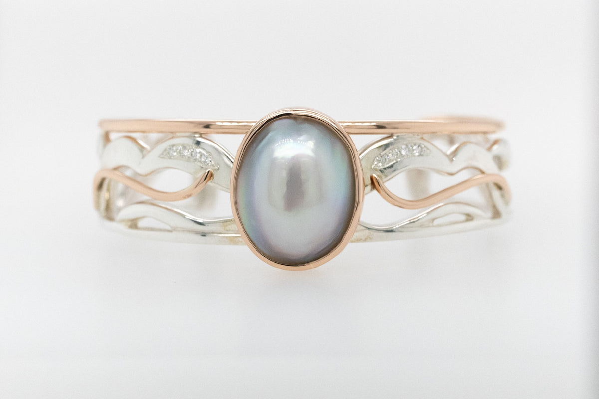 Mabe and Diamond Cuff Bangle