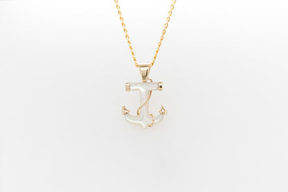 Mother of Pearl Carved Anchor Pendant with Gold Accents