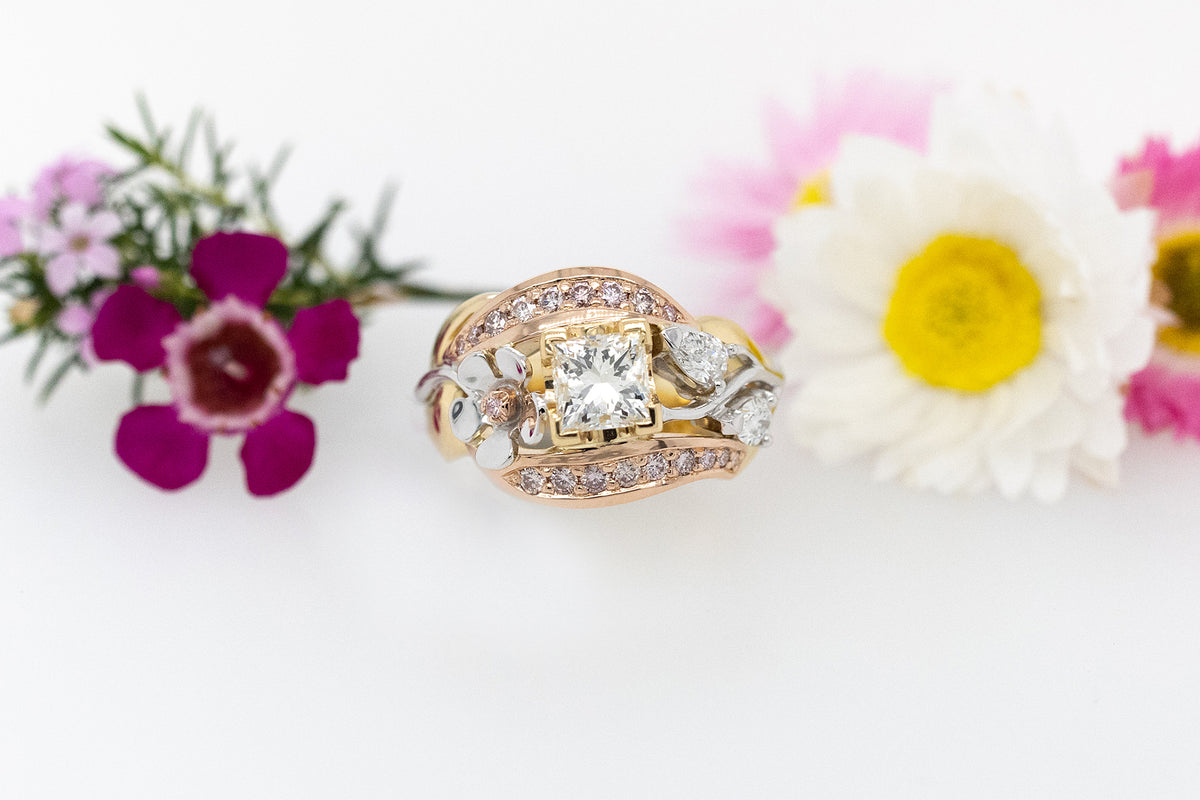 Argyle Pink and White Diamond Ring with Geraldton Flora Details