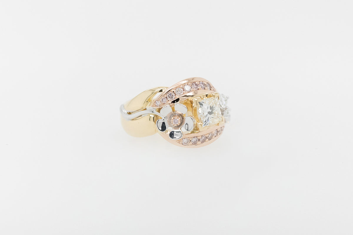 Argyle Pink and White Diamond Ring with Geraldton Flora Details