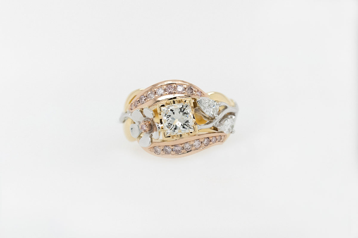 Argyle Pink and White Diamond Ring with Geraldton Flora Details