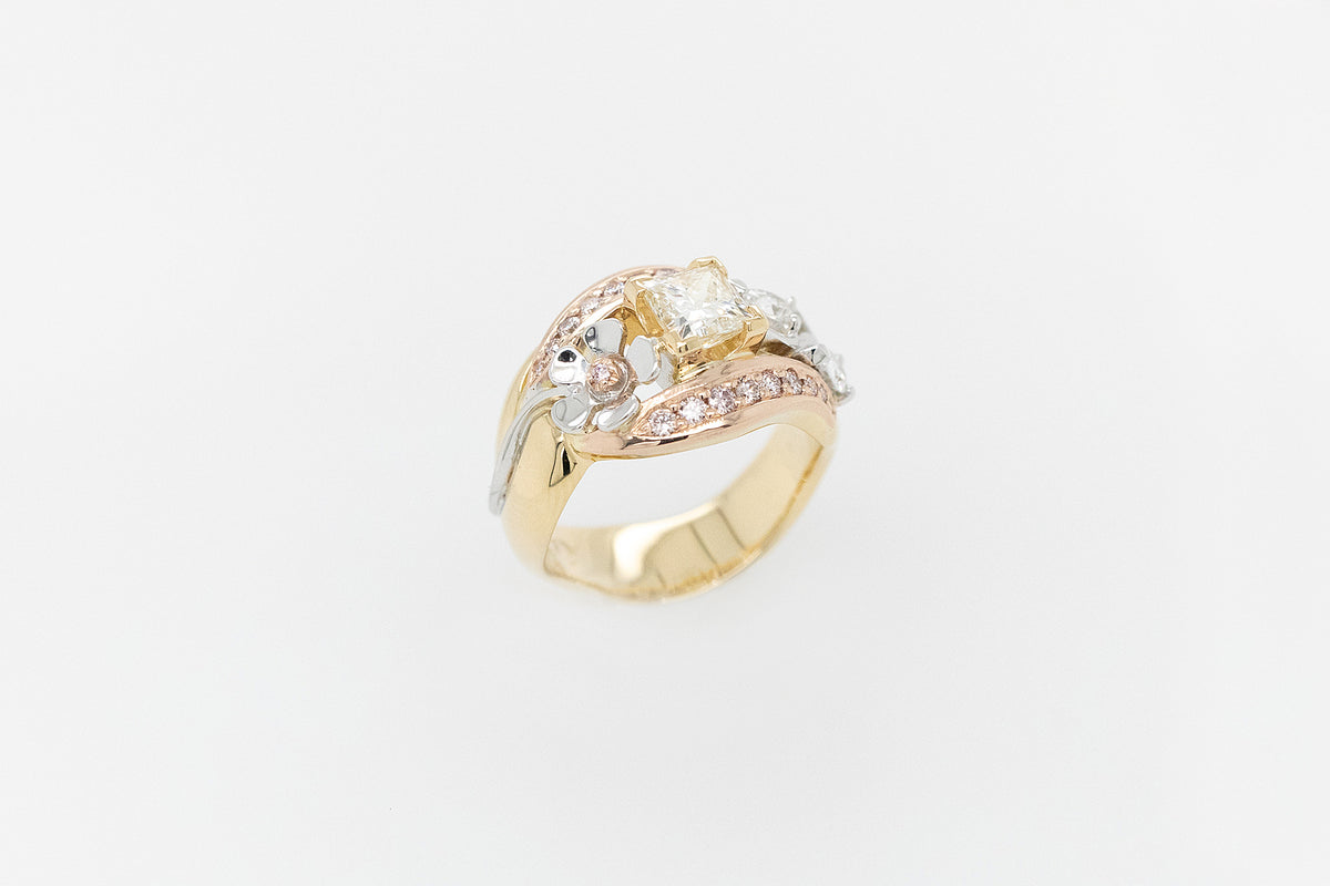 Argyle Pink and White Diamond Ring with Geraldton Flora Details
