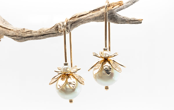 Everlasting Budding Flower Pearl Drop Earrings