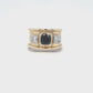 Sapphire Cushion & White Diamonds Embossed Ring