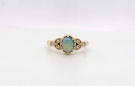 Opal Solid & Diamond Ring 9Y