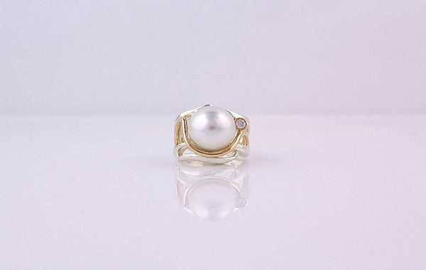 Australian Pearl & Diamond Ring SS & 9Y