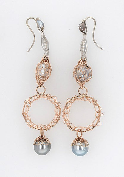 Pearl & Diamond French Knitted Long Earrings 9R