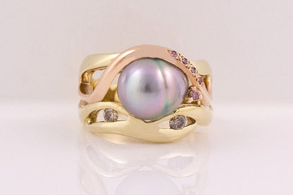 Pink & Champagne Diamond Pearl Ring 9YR, 18R