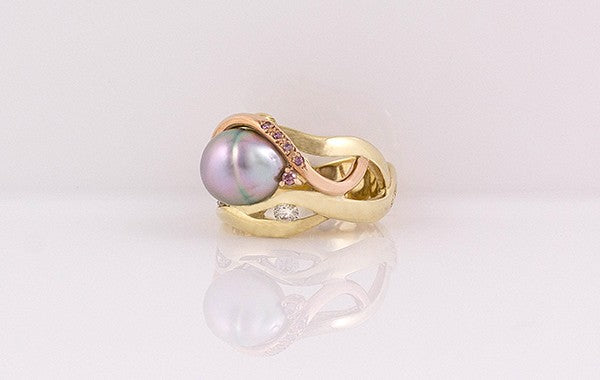 Pink & Champagne Diamond Pearl Ring 9YR, 18R
