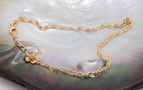 Geraldton Wax Anklet Keshi Pearl Oval Figaro 9Y