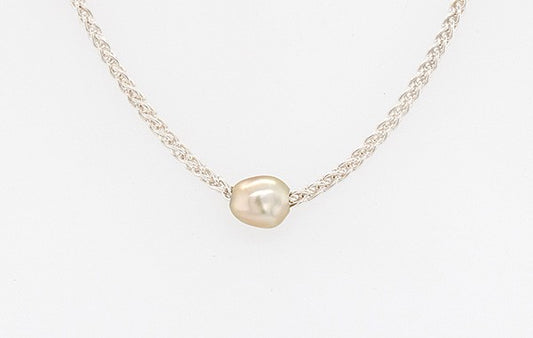 Keshi Pearl Necklace SS Wheat Chain