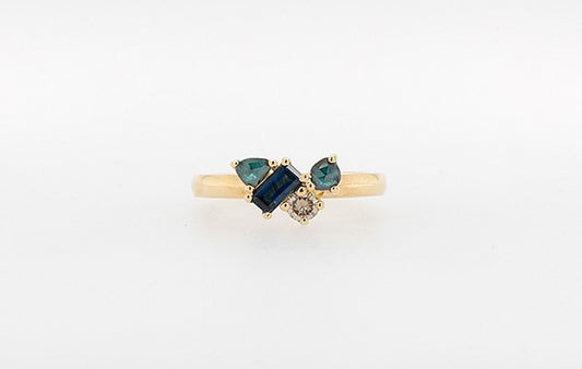 Diamond & Sapphire Ring, Teal & Champagne Diamond
