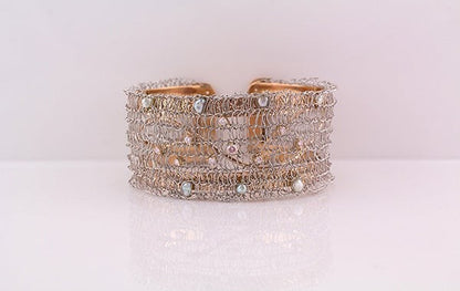 French Knitted Pink Diamond & Keshi Cuff