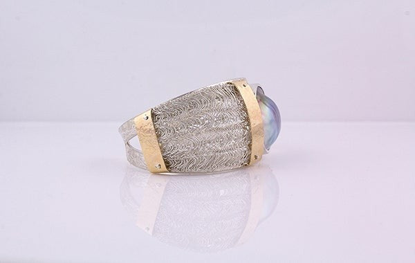 Pink Diamond French Knitted Mabe Pearl Cuff