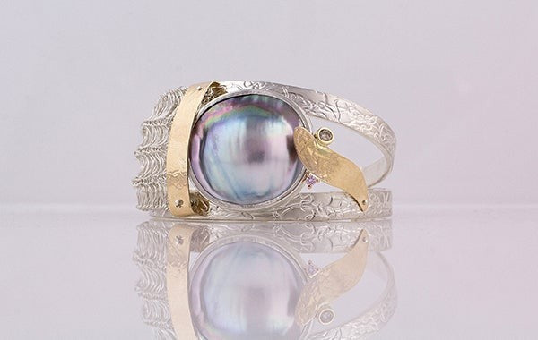 Pink Diamond French Knitted Mabe Pearl Cuff