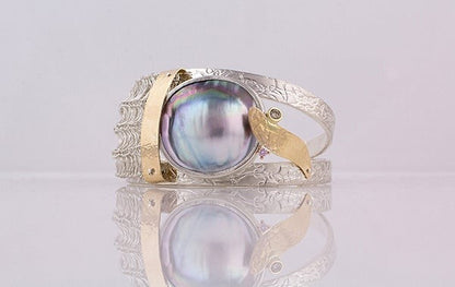 Pink Diamond French Knitted Mabe Pearl Cuff
