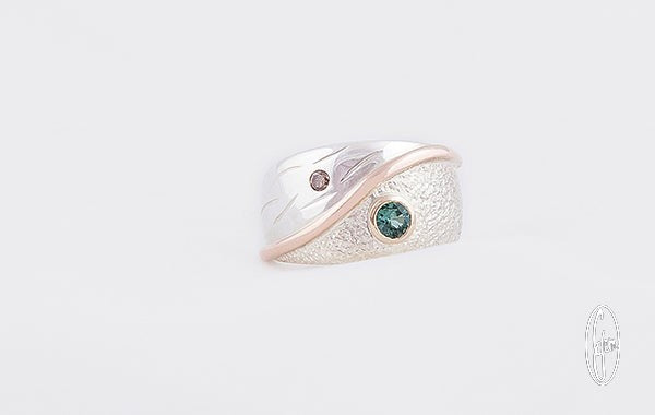 Tourmaline Green Blue & Diamond Ring