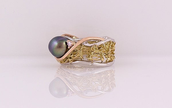 Pink Diamond Pearl & French Knitted Ring