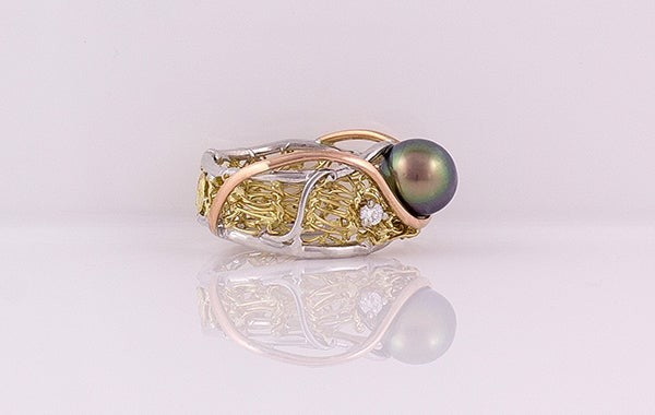 Pink Diamond Pearl & French Knitted Ring