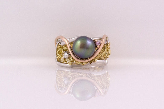 Pink Diamond Pearl & French Knitted Ring