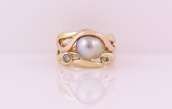 Pearl & Champagne Diamond Ring