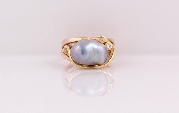Keshi Pearl & Diamond Ring