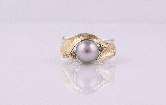 Gum Leaf Pearl & Champagne Diamond Ring