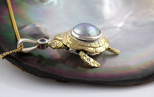 Turtle (Articulated) Mabe Pendant with Tanzanite & Diamond