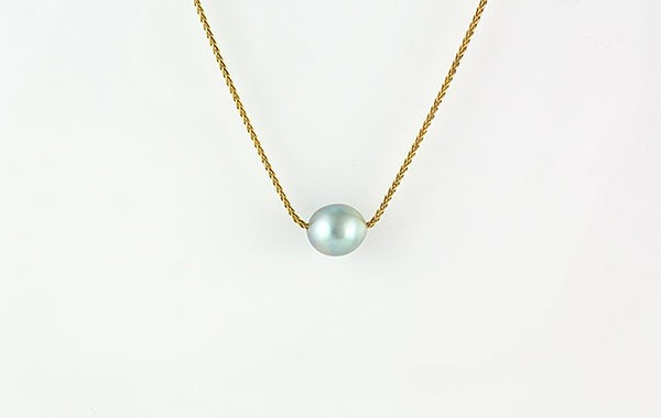 Pearl Slider Necklace Akoya Natural on Wheat Chain