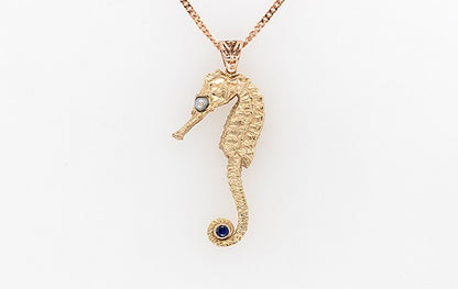 Seahorse Pendant Small with Keshi & Sapphire