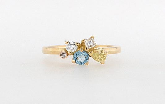 Asymetrical Diamond and Gemstone Ring