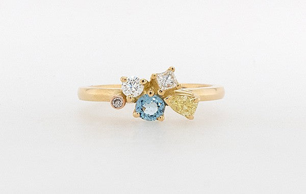 Asymetrical Diamond and Gemstone Ring