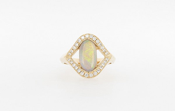 Opal Solid & Diamond Ring