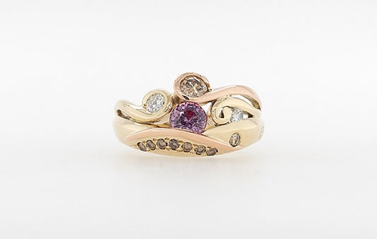 Pink Sapphire & Diamond Scroll Ring