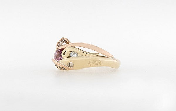 Pink Sapphire & Diamond Scroll Ring