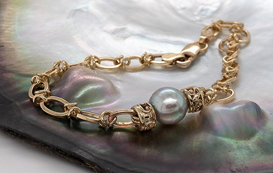 Pearl Fancy Link Solid Bracelet with filigree links