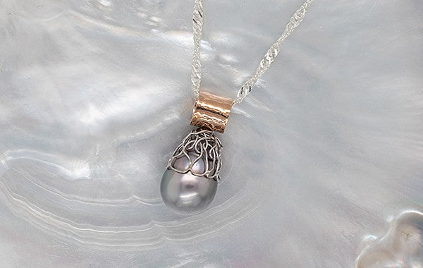 Pearl Pendant with French Knitting, Embossed Bale