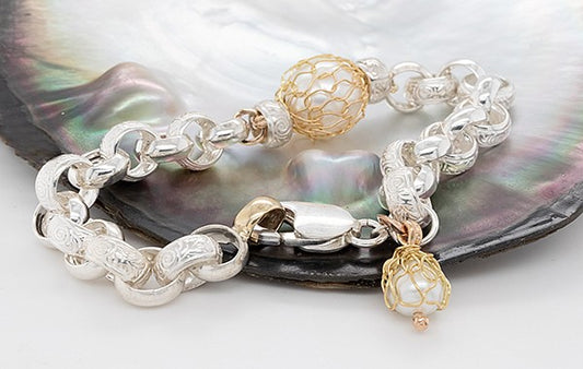 Belcher Bracelet Filigree Links Knitted Pearls